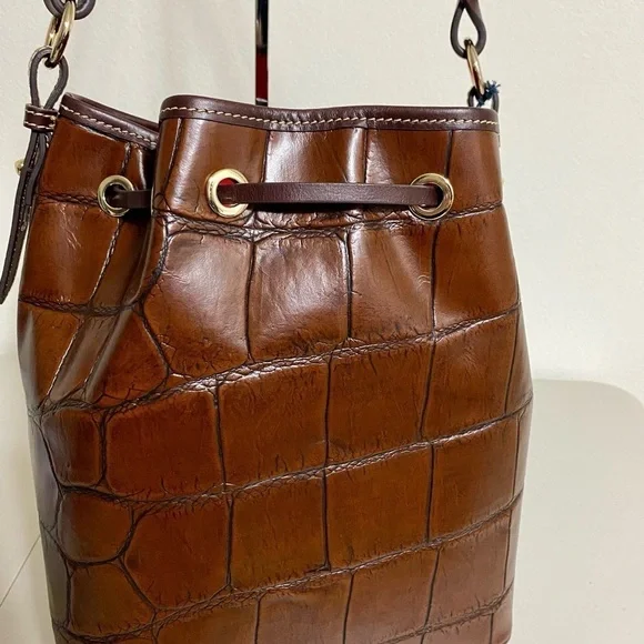 NEW! $358 Dooney & Bourke Luxury Drawstring Leather Croco Embossed - Picture 5 of 8